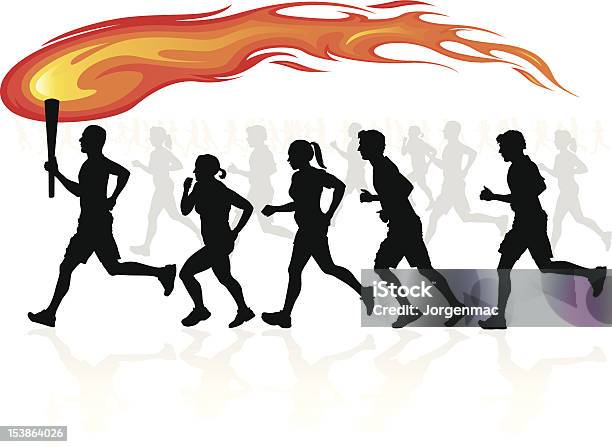 I Runner Con Fiaccola - Immagini vettoriali stock e altre immagini di Correre - Correre, Fiaccola, Atleta di atletica leggera