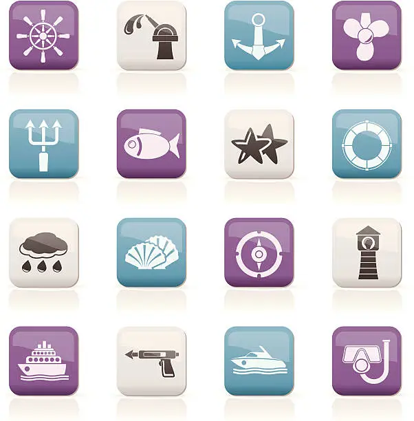 Vector illustration of Marine and sea icons