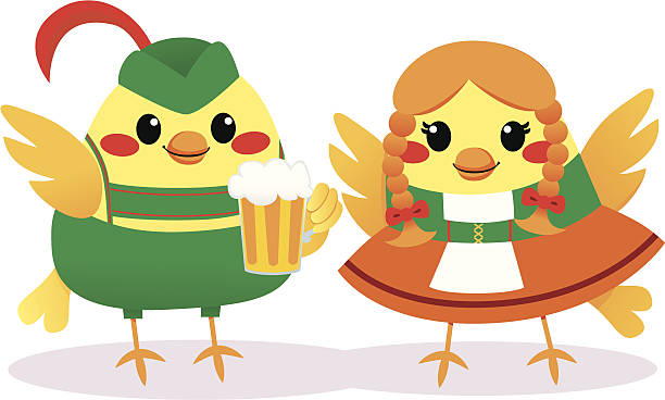 Traditional Tyrolean Birds Cute bird couple with traditional Tyrolean clothing. pics of dirndl skirt stock illustrations