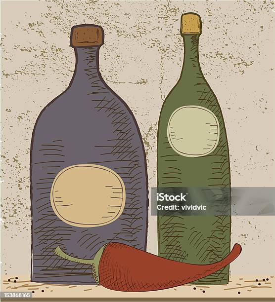 ボトルとコショウでグランジ背景 - アルコール飲料のベクターアート素材や画像を多数ご用意 - アルコール飲料, イラストレーション, オリーブ油