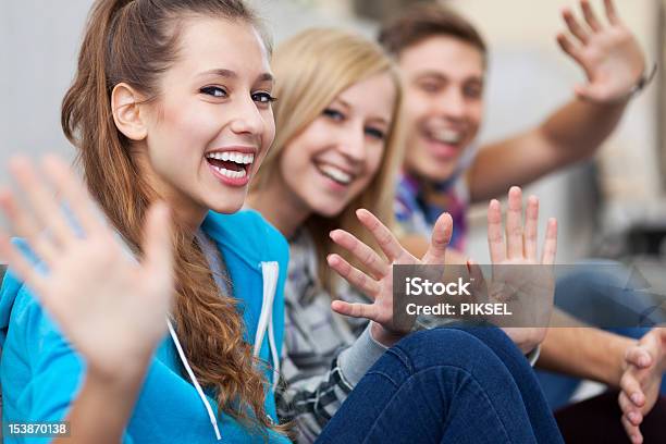 Friends Waving Stock Photo - Download Image Now - Adult, Beautiful People, Beauty