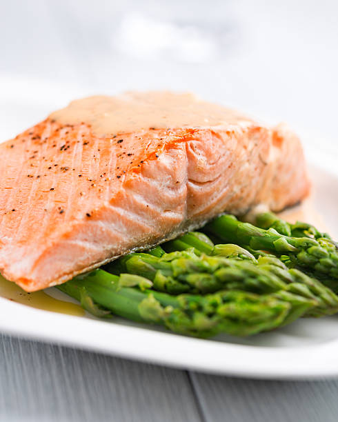 istock Salmon Fillet on Green Asparagus 153870210