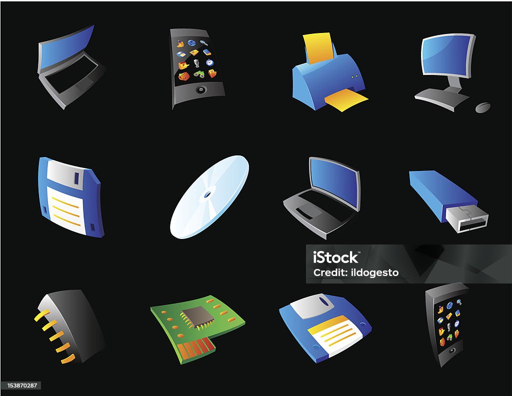 Iconos de computadoras y dispositivos - arte vectorial de Aparato de información libre de derechos