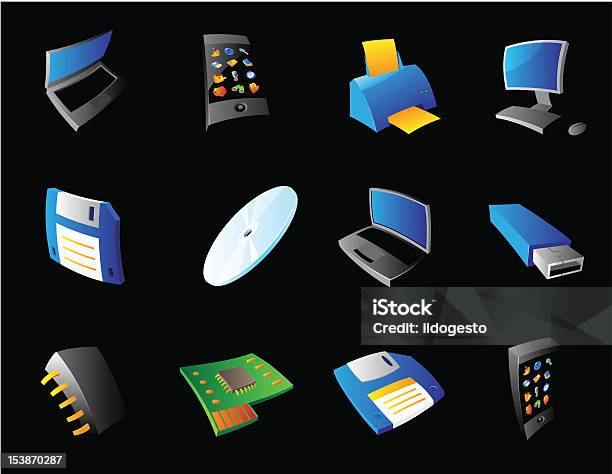 Ilustración de Iconos De Computadoras Y Dispositivos y más Vectores Libres de Derechos de Aparato de información - Aparato de información, Aparato de telecomunicación, Azul