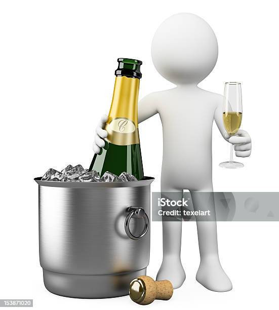 Foto de 3 D Branco Pessoas Garrafa De Champagne No Balde Suvenir e mais fotos de stock de Adulto