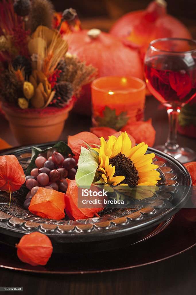 Autumn place setting Place setting for autumn and Thanksgiving Agriculture Stock Photo