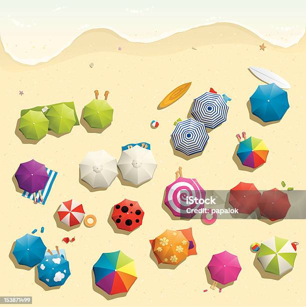 Illustration Of Crowded Beach In Summer Stock Illustration - Download Image Now - Beach Umbrella, Beach, Vector