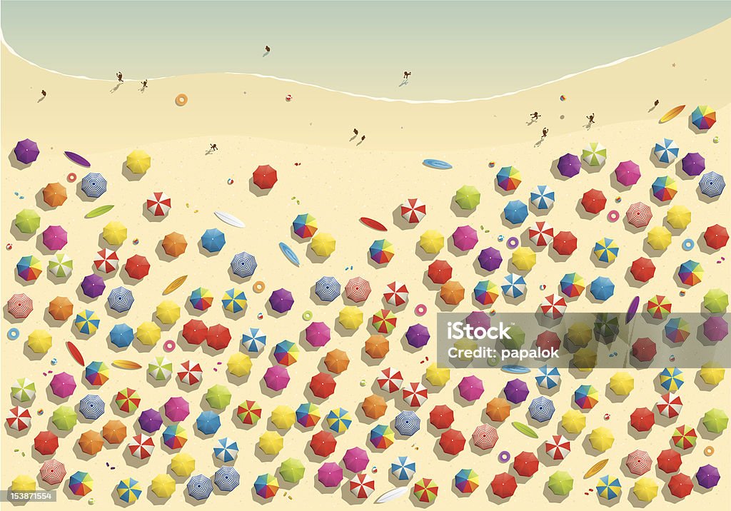 Crowded beach Illustration of a crowded beach in summer from above.  (exclusively on istockphoto only) Beach stock vector