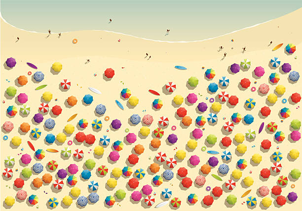 Crowded beach Illustration of a crowded beach in summer from above.  (exclusively on istockphoto only) crowd of people patterns stock illustrations