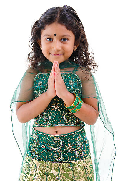 istock Indian girl greeting 153873063