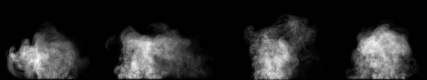 el vapor blanco abstracto o el humo se elevan por encima de las gotas de agua que se pueden ver girando maravillosamente. - smoke matchstick swirl fog fotografías e imágenes de stock