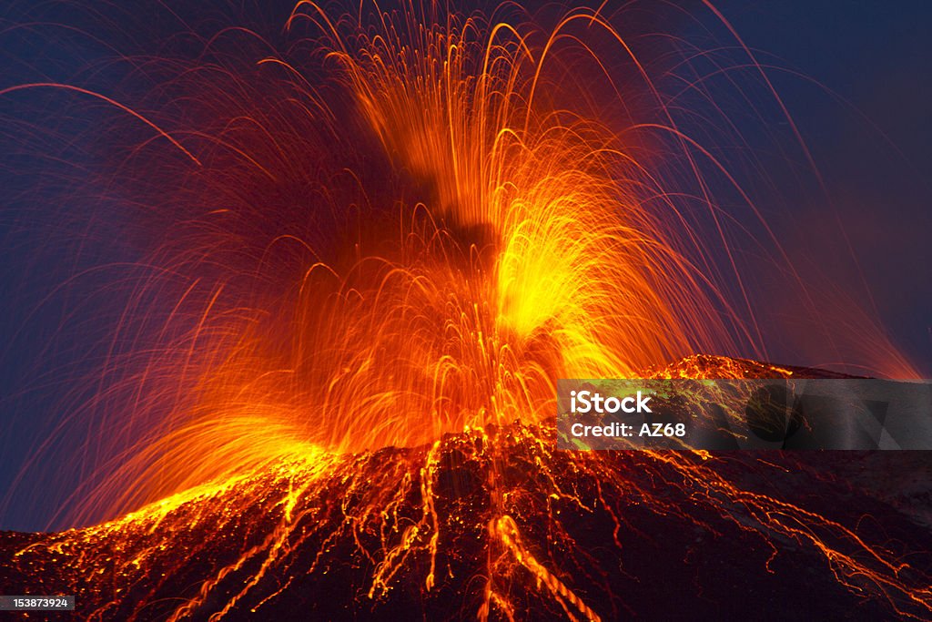 Volcanic Eruption Volcano stromboli with strong eruption Volcano Stock Photo