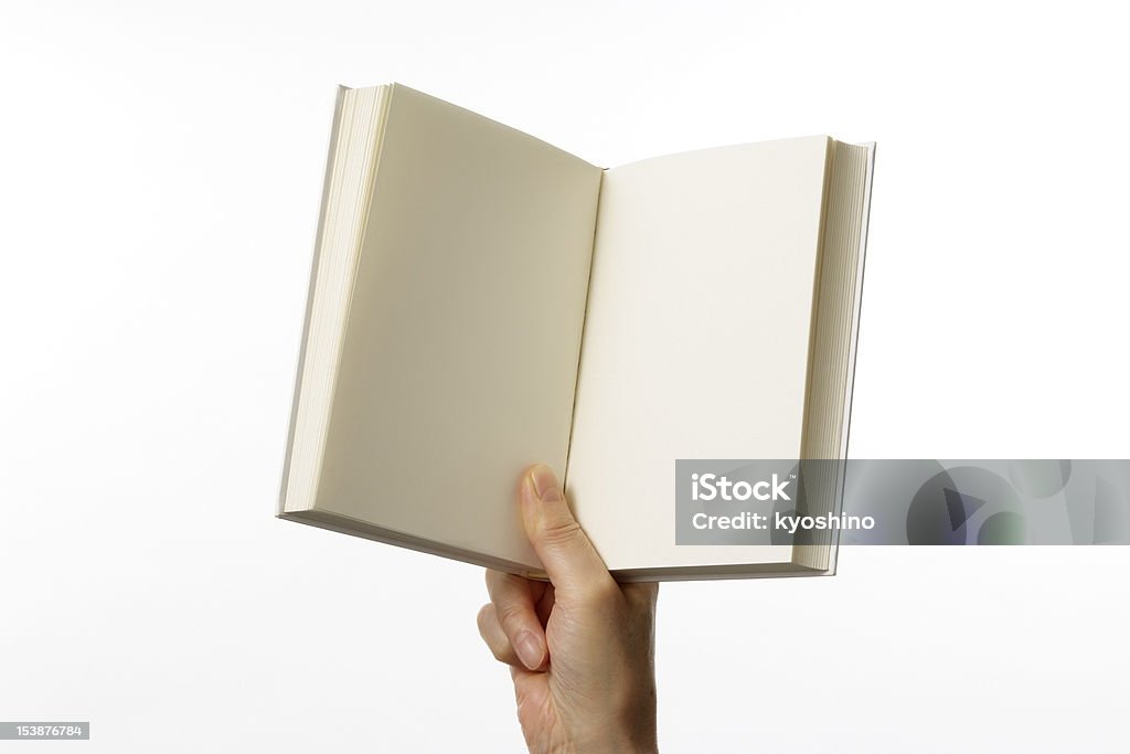 Holding eine Eröffnung leeres Buch auf weißem Hintergrund - Lizenzfrei Offen - Allgemeine Beschaffenheit Stock-Foto