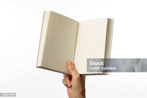 Trzymając Otwartej Puste Książka Na Białym Tle - zdjęcia stockowe i więcej obrazów Otwarty - Otwarty, Otwierać, Grzbiet książki