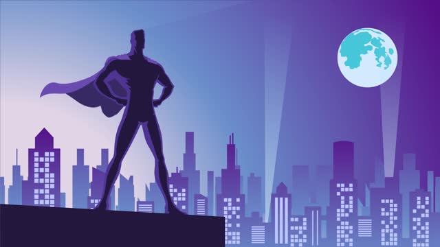 Looping Close-up Solo Superhero Silhouette in a City Stock Animation Video