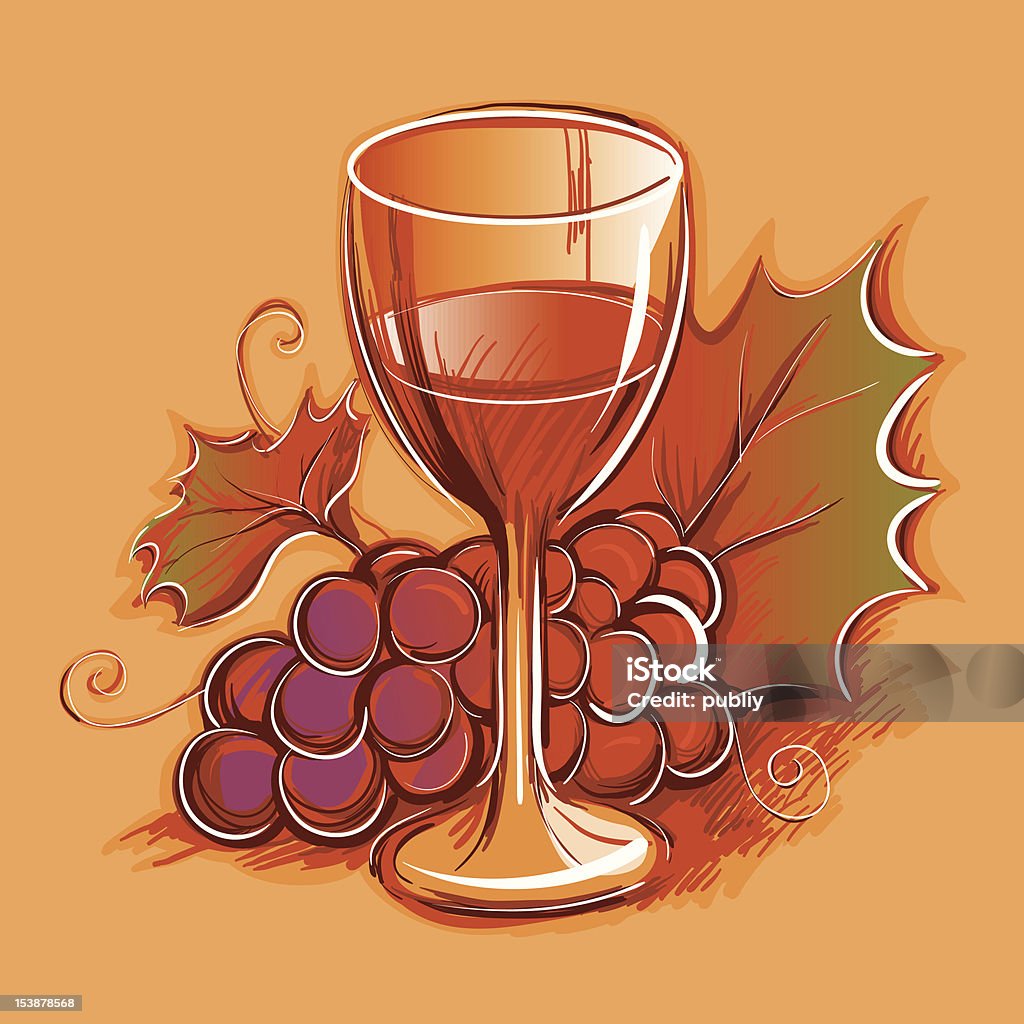 Glass of red wine A glass of red wine on the background of the bunch. Vector illustration. Alcohol - Drink stock vector