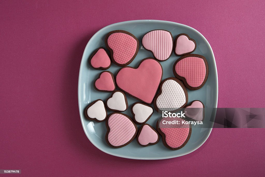 Heart shaped chocolate cookies on a plate Baked Stock Photo