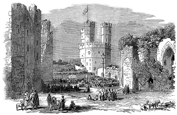 illustrations, cliparts, dessins animés et icônes de jubilé de caernarfon castle, dans le nord du pays de galles, illustré london news - gwynedd