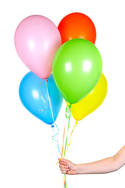 istock Hand holding balloons on white 153884718