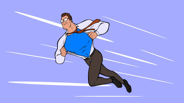 ilustrações de stock, clip art, desenhos animados e ícones de cartoon vector superhero changing while running stock illustration - change superhero necktie strength