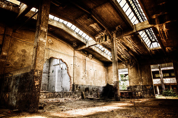 Empty shower room at an abandoned coal mine in Nordegg, Alberta, Canada