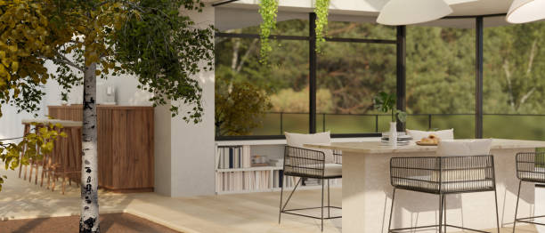 istock Interior design of a modern urban eco-friendly home with a beautiful dining table 1538878210