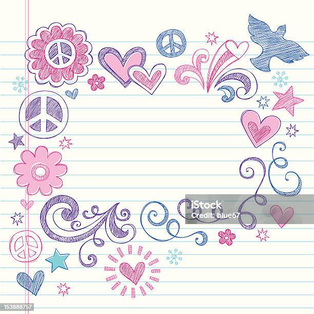 Peace Love Sketchy Doodles Vector Page Border Stock Illustration - Download Image Now - Doodle, Femininity, Cute