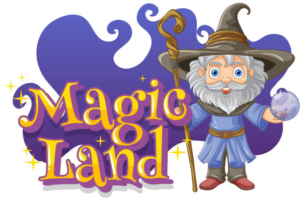 istock Font design for word magic land with wizard cartoon character 1538887582