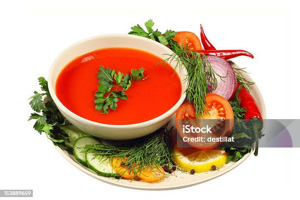 Tomato Soup With Vegetables Stock Photo - Download Image Now - Carrot, Chili Pepper, Cold Temperature