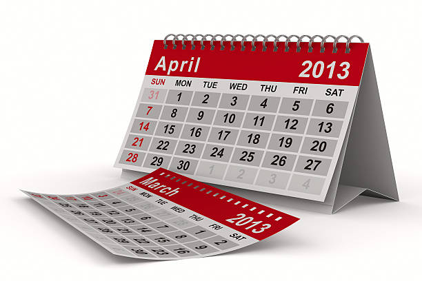 2013 anno di calendario. aprile. immagine 3d isolato - april 2012 calendar year foto e immagini stock