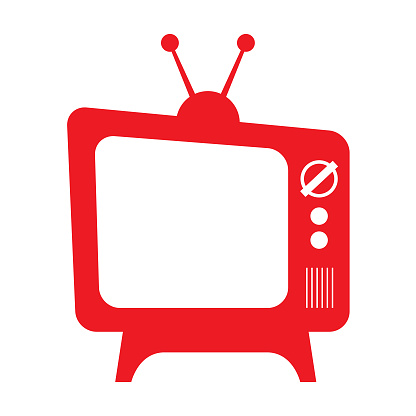 Vector illustration of a retro red television icon on a white background.