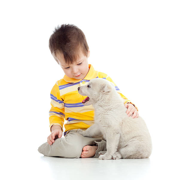 istock cute child playing with a puppy 153893589