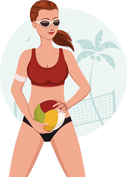 Beach volley girl vector art illustration