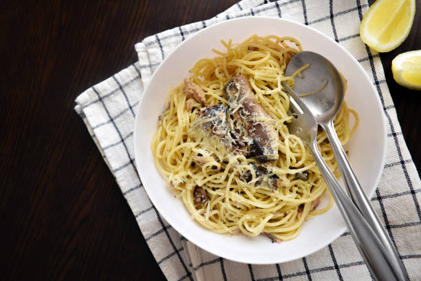 istock Pasta sardines  in a white bowl. 1538940633