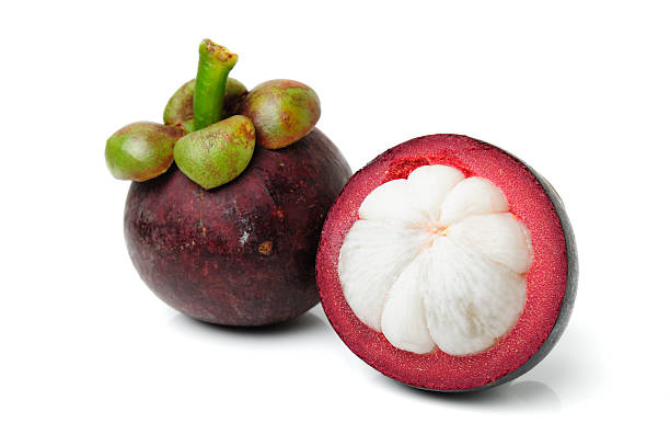 mangosteen isolate mangosteen on white background, the tropical purple fruit in Thailand. mangosteen taste stock pictures, royalty-free photos & images