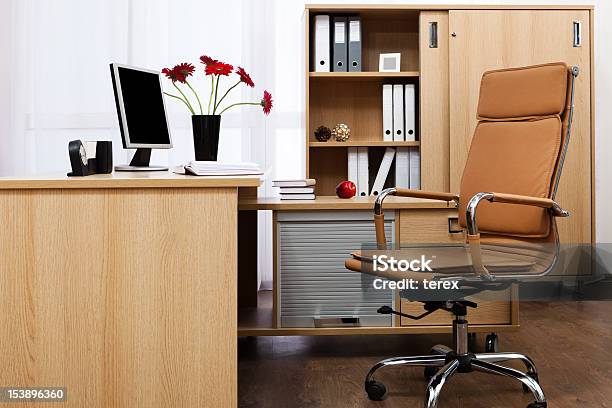 Modern Office Stock Photo - Download Image Now - Apple - Fruit, Armchair, Black Color