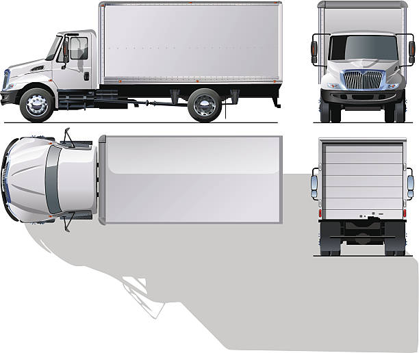 lieferung/cargo-lkw. - truck semi truck vehicle trailer rear view stock-grafiken, -clipart, -cartoons und -symbole