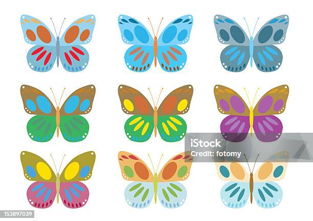 Zestaw Kolorowe Motyle - Stockowe grafiki wektorowe i więcej obrazów Abstrakcja - Abstrakcja, Brązowy, Ciało zwierzęcia