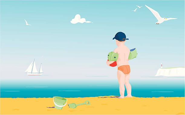 ilustrações de stock, clip art, desenhos animados e ícones de menino em uma praia - arm band illustrations