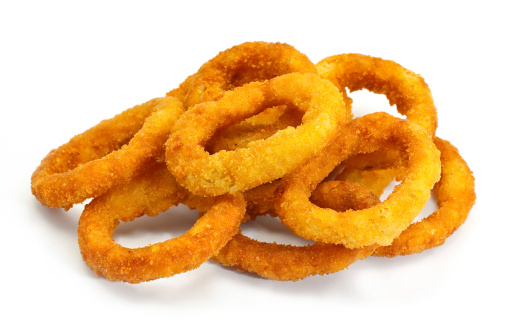 golden crispy Onion rings coated with breadcrumbs and deep fried