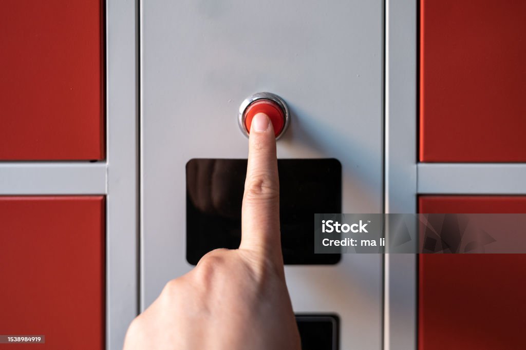 Finger press electronic switch Warning Sign Stock Photo