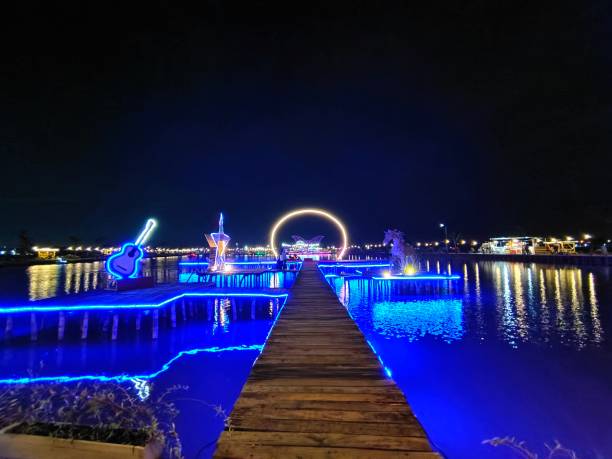 istock Colorfull Bridge at Night with circle lightning background 1538987033