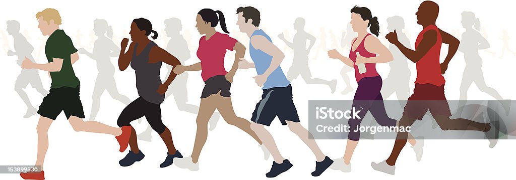 Group of Runners. Fully editable vector illustration of a group of marathon runners competing  in a street race. Hi-res Jpeg, PNG and PDF files included. Group Of People stock vector