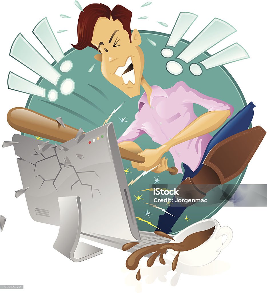 Angry Destroying Computer Angry Frustrated Man Destroying His Computer Stock Illustration ...