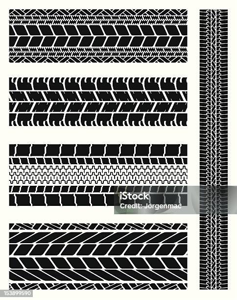 Collection Of Tyre Tracks Stock Illustration - Download Image Now - Black And White, Black Color, Car