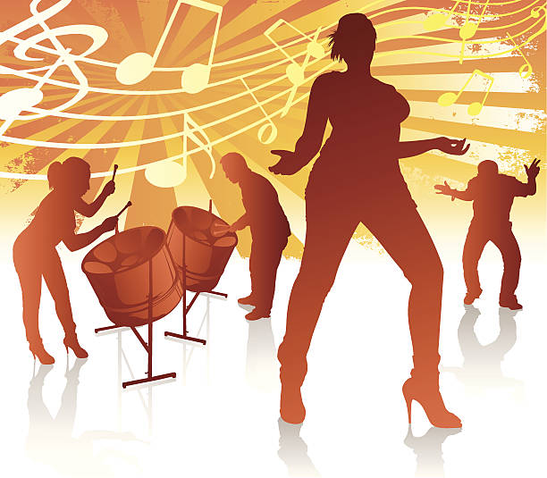 Calypso Heaven Funky set of Caribbean Steel Pan Players and Dancers. Carnival is on it's way! steel drum stock illustrations