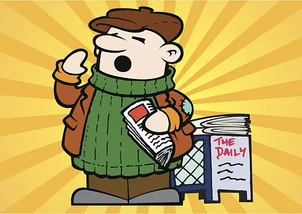 Vector illustration of little newspaper vendor