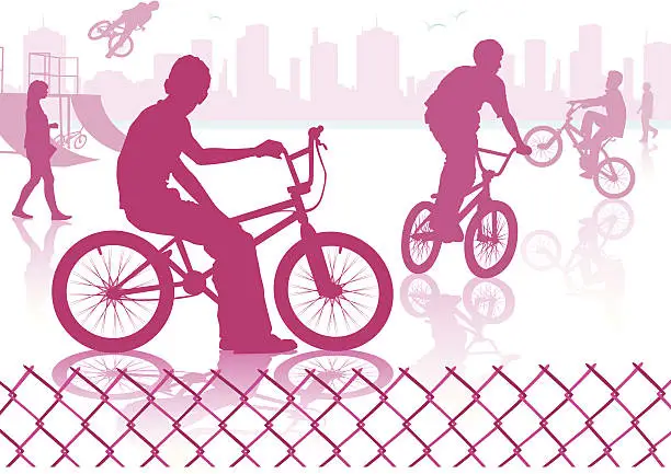 Vector illustration of Bike Boys in a city park