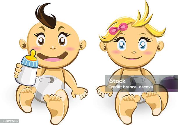 Cartoon Illustration Of Baby Boy And Girl Stock Illustration - Download Image Now - Couple - Relationship, Babies Only, Baby - Human Age