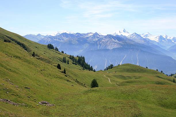 Crans-Montana area, Switzerland Location: Crans-Montana, canton of Valais, Switzerland crans montana stock pictures, royalty-free photos & images